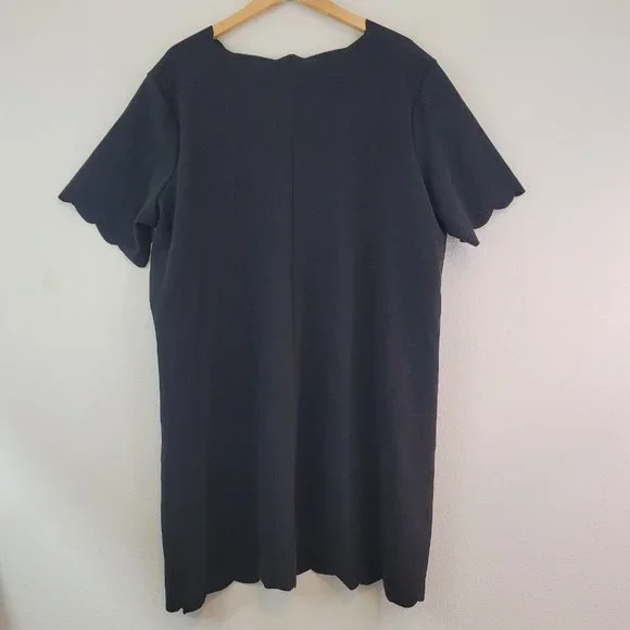 Boohoo Womens Size 22 Scallop Edge V Neck Black Shift Short Dress Tunic Stretch - Picture 5 of 11